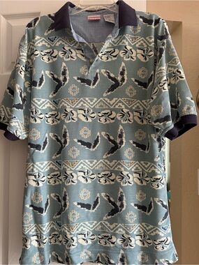 Bugle Boy Seafoam Polo with Navy Collar and Cream Accents